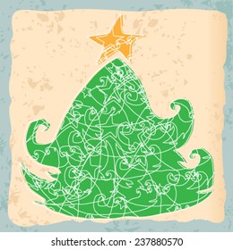Vector cute hand drawn style Christmas greeting card with tree