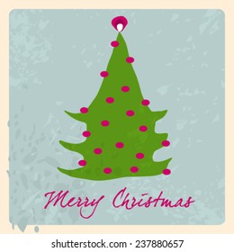 Vector cute hand drawn style Christmas greeting card with tree