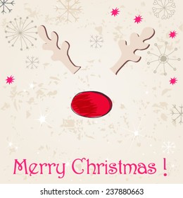 Vector cute hand drawn style Christmas greeting card with reindeer