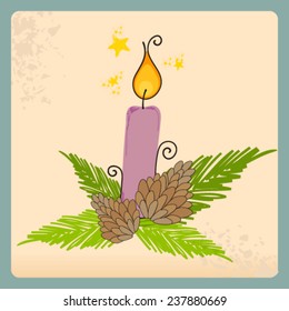 Vector cute hand drawn style Christmas greeting card with candle