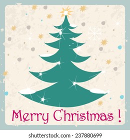 Vector cute hand drawn style Christmas greeting card with tree