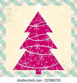 Vector cute hand drawn style Christmas greeting card with tree