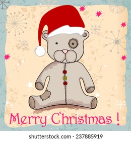 Vector cute hand drawn style Christmas teddy bear with Santa's hat