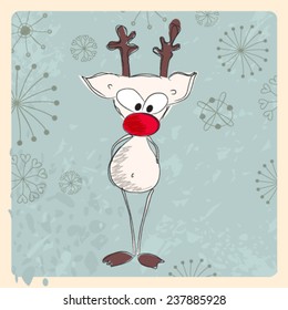 Vector cute hand drawn style Christmas greeting card with reindeer