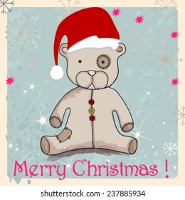 Vector cute hand drawn style Christmas teddy bear with Santa's hat
