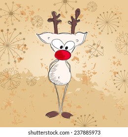 Vector cute hand drawn style Christmas greeting card with reindeer