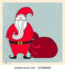 Vector cute, hand drawn style retro illustration of Santa Claus