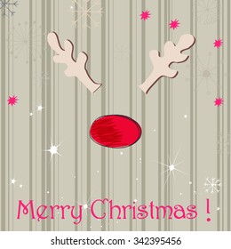 Vector cute hand drawn style Christmas greeting card with reindeer