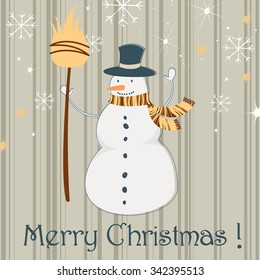 Vector cute hand drawn style Christmas greeting card with snowman