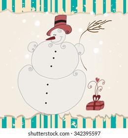 Vector cute hand drawn style Christmas greeting card with snowman