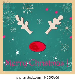 Vector cute hand drawn style Christmas greeting card with reindeer