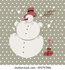 Vector cute hand drawn style Christmas greeting card with snowman