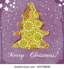 Vector cute hand drawn style Christmas greeting card with tree