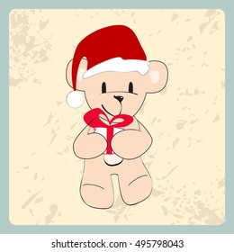 Vector cute hand drawn style Christmas teddy bear with Santa's hat