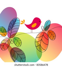 Vector cute hand drawn style colorful autumn bird illustration