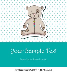 Vector cute hand drawn style teddy bear for baby boy - baby arrival announcement