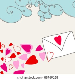 Vector cute hand drawn style doodle romantic Valentine's Day love letter flying in the wind