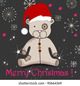 Vector cute hand drawn style Christmas teddy bear with Santa's hat