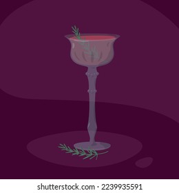 Vector lindo mano dibujó el tradicional vaso de bebida. Vino rojo con ramas de romero. Para revistas, tarjetas de felicitación, banners, ilustraciones, etc.