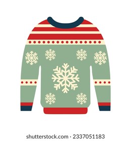 Vector cute hand drawn ugly Christmas sweaters on isolated background. Vector illustration