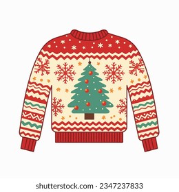 Vector cute hand drawn ugly Christmas sweaters on isolated background. Vector illustration