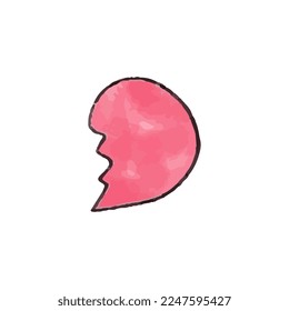 Vector Cute hand drawn watercolor pink heart broken in half 