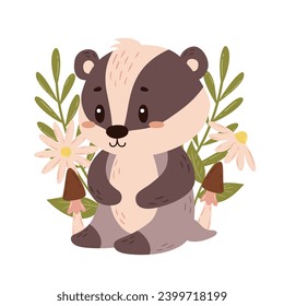 Vector cute hand-drawn poster with badger