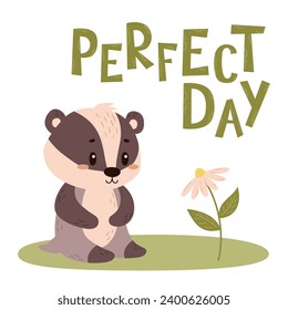 Vector cute hand-drawn poster with badger