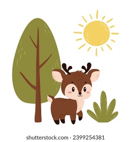 Vector cute hand-drawn poster with deer