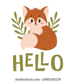 Vector cute hand-drawn poster with fox
