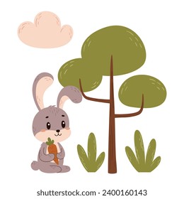 Vector cute hand-drawn poster with hare