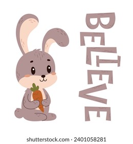 Vector cute hand-drawn poster with hare