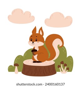 Vector cute hand-drawn poster with squirrel