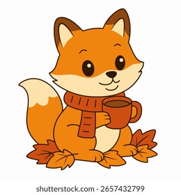 Vector lindo zorro feliz del otoño aislado en el fondo blanco. Ilustración del zorro lindo de la caída