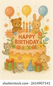 vector cute happy birthday cake watercolor illustration