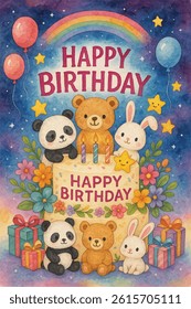vector cute happy birthday cake