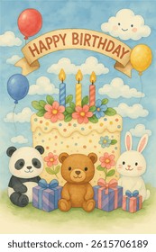 vector cute happy birthday cake
