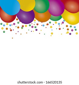 Vector Cute Happy Birthday Greeting Card With Balloons And Confetti