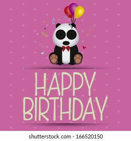 Vector Cute Happy Birthday Greeting Card With Text