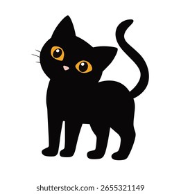 Vector un lindo gato negro feliz aislado en el fondo blanco