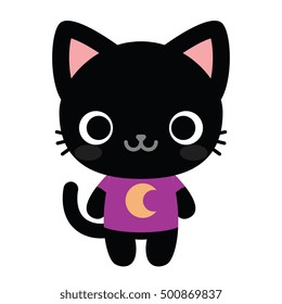 Vector Cute Happy Black Cat Isolated On White Background