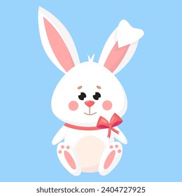 Vector cute happy easter cartoon white bunny isolated on white. Holidays rabbit character.