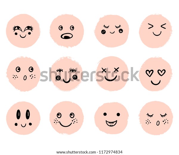 Vector Cute Happy Faces Doodle Cartoon Stock Vector (Royalty Free ...