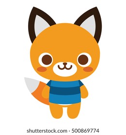 Vector Cute Happy Fox Isolated On White Background