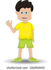 vectorial lindo y feliz niño pequeño saludando aislado