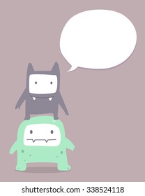 Vector cute happy monsters with bubble speech for your text