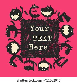 Vector cute happy monsters with bubble speech for your text