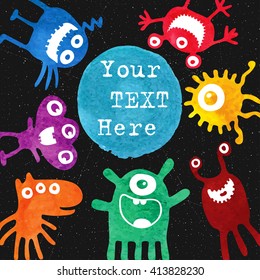 Vector cute happy monsters with bubble speech for your text