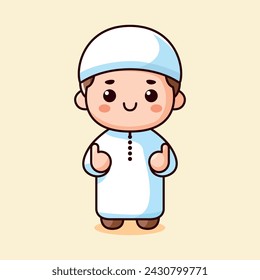 Vector lindo niño musulmán feliz pulgares para arriba pose dando buen trabajo signo