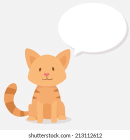 Vector cute happy red cat with text cloud 